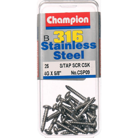 Champion Stainless Steel Screw Self Tapp Panhead Phillips 2.9x16mm-316/A4 25Pk CSP09