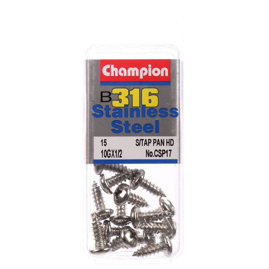 Champion Stainless Steel Screw Self Tapp Panhead Phillips 4.8x13mm-316/A4 15Pk CSP17