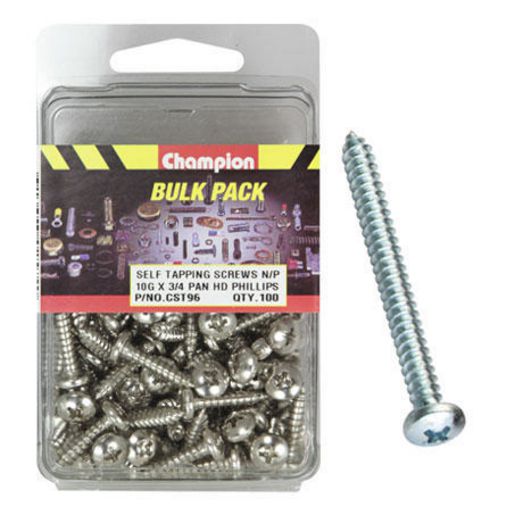 Champion Nickel Screw Self Tapp Panhead Phillips 4.8mm x 19mm 100Pk CST96
