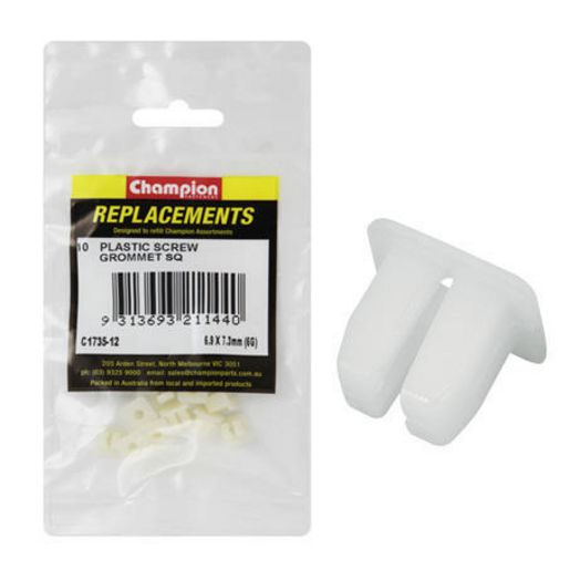 Champion Screw Grommet White 4.2mm Screw Size 7x7mm Hole 10x10mm Head 10Pk C1735-12