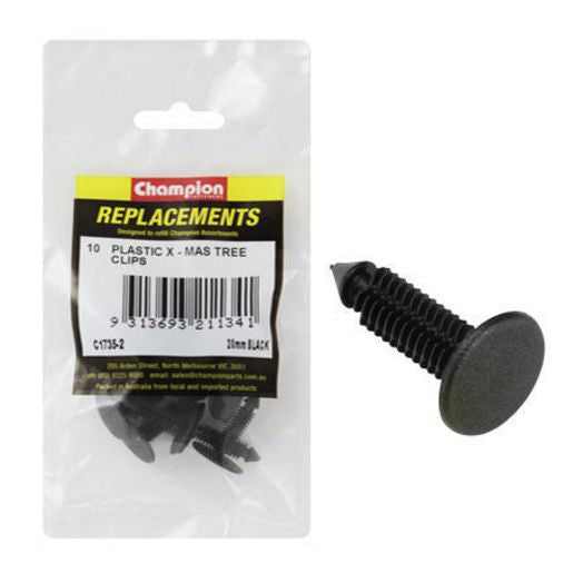 Champion Xmas Tree Clip Black 27mm Stem 7.6mm Diameter 4.6mm Hole 20.4mm Head 10Pk C1735-2