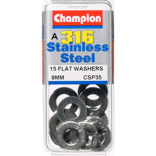 Champion Flat Washer Stainless 8mm 15Pk CSP35