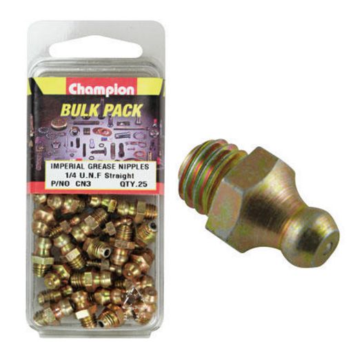 Champion Grease Nipple Straight 1/4"" UNF 25Pk CN3