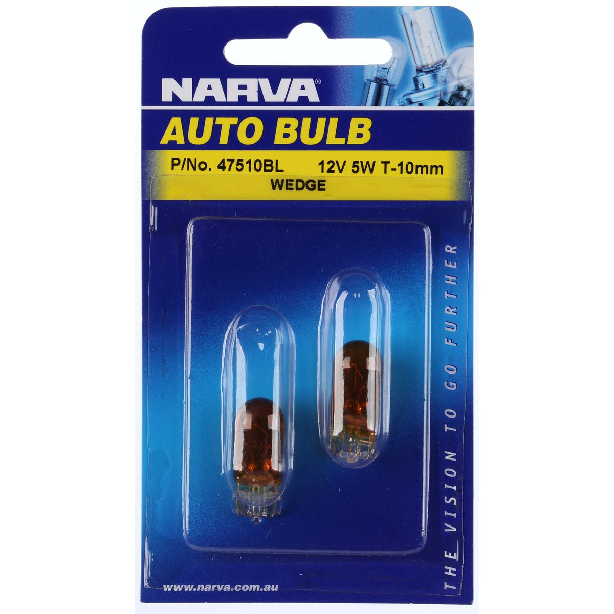 Narva Globes Wedge 12V 5W Amber 2 Pack 7510BL