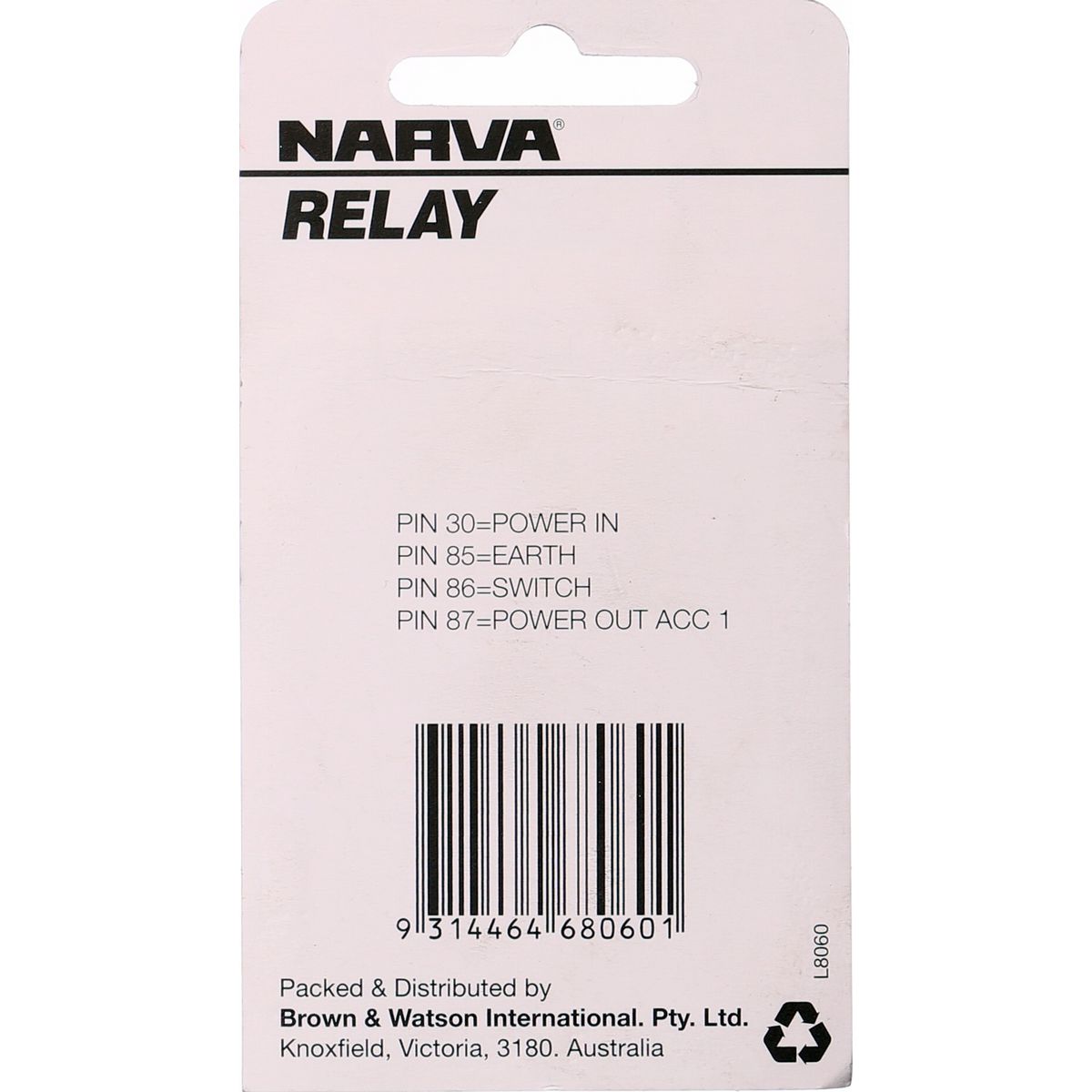 Narva Relay 12V 4 Pin 30A Blade Fuse 68060BL