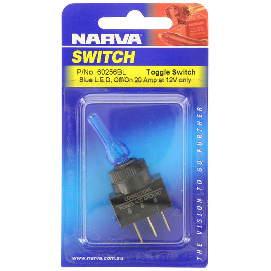 Narva Toggle Switch 20A 12V On/Off LED 60256BL