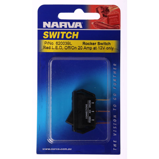 Narva Rocker Switch 12V On/Off LED Red 62003BL