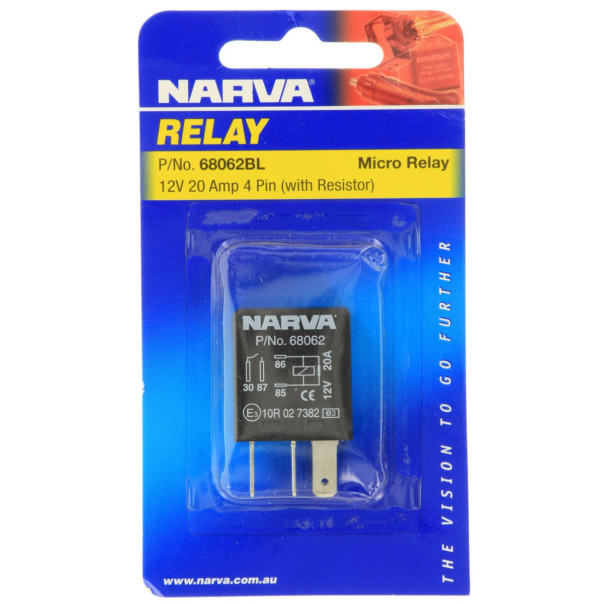 Narva Micro Relay Normally Open With Resistor 12V 4 Pin 20A 68062BL