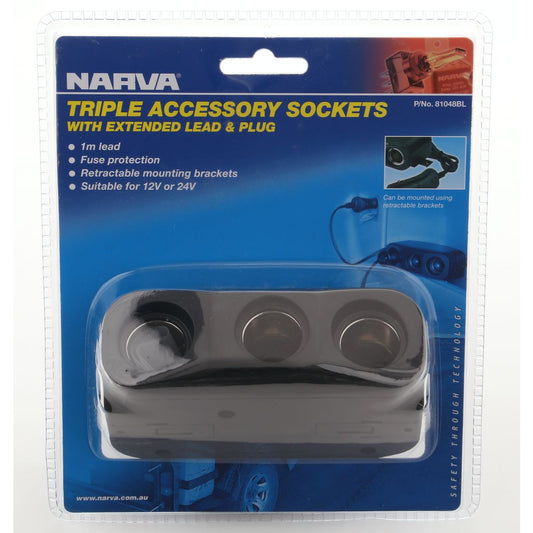 Narva Triple Accessory Socket & Lighter Plug 81048BL