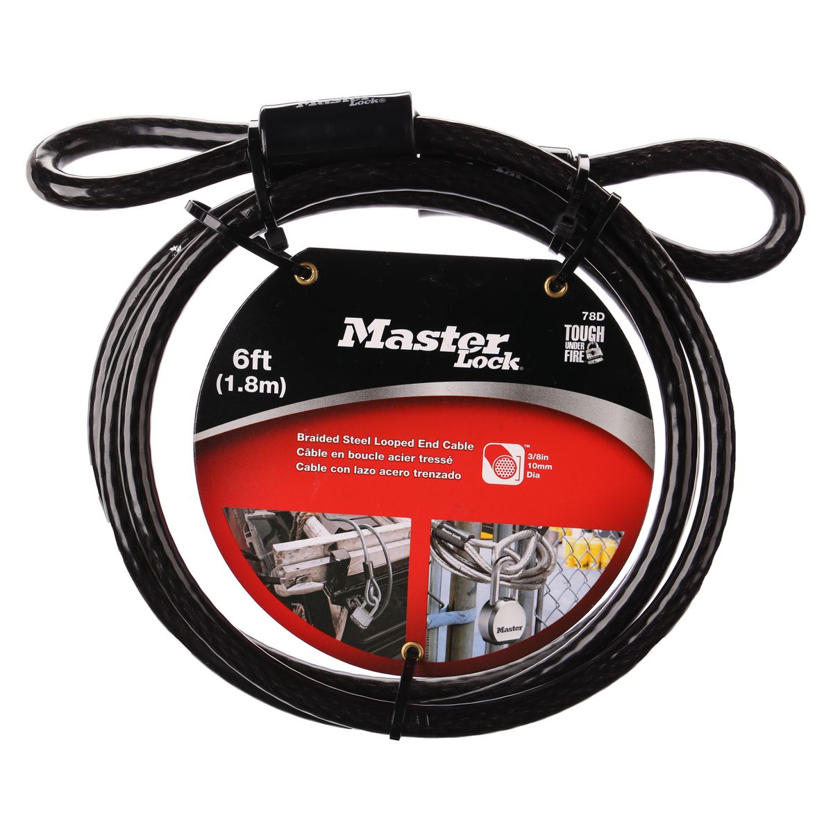 Master Lock Flexible Wooven Steel Cable w/Rust Resistant Sleeve Lock Self Coil 1.8M 0078DPF