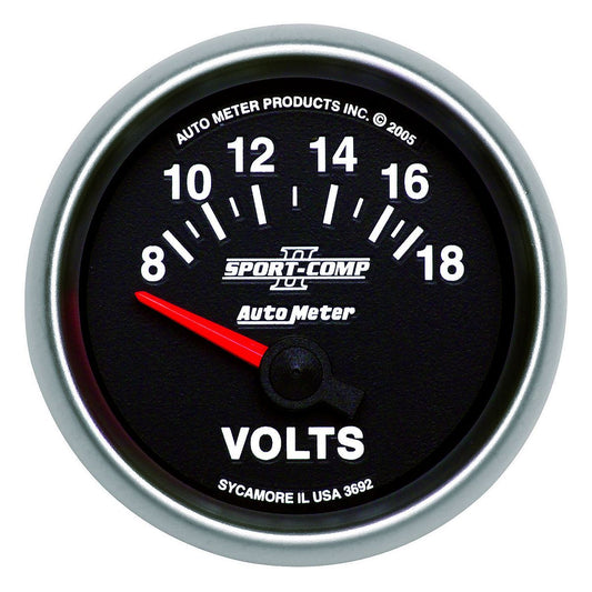 Autometer Sport-Comp II 2-1/16in Voltmeter Gauge 8-18V Short Sweep Electric AU3692