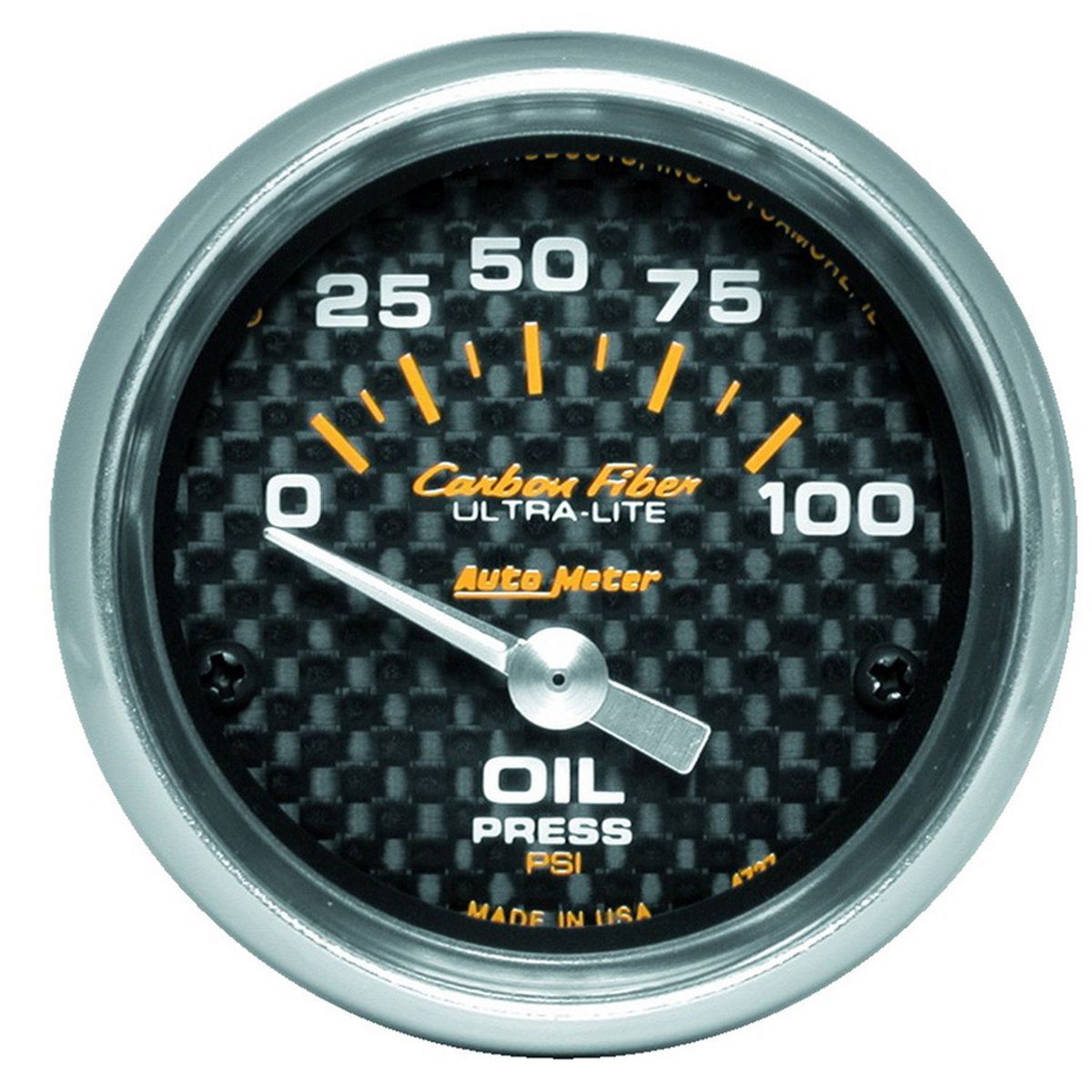 Autometer Carbon Fiber 2-1/16in Oil Pressure Gauge 0-100PSI Short Sweep Electric AU4727