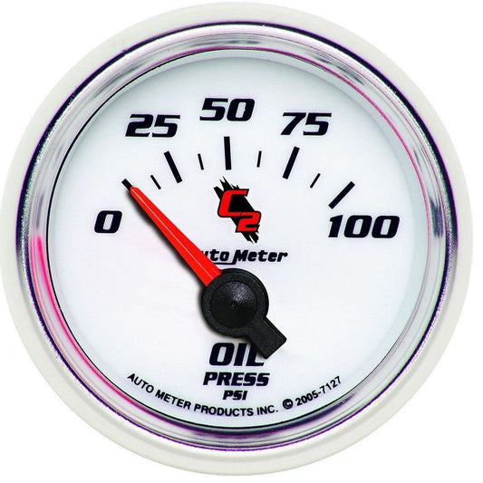 Autometer C2 Series 2-1/16in Oil Pressure Gauge 0-100PSI Short Sweep Electric AU7127