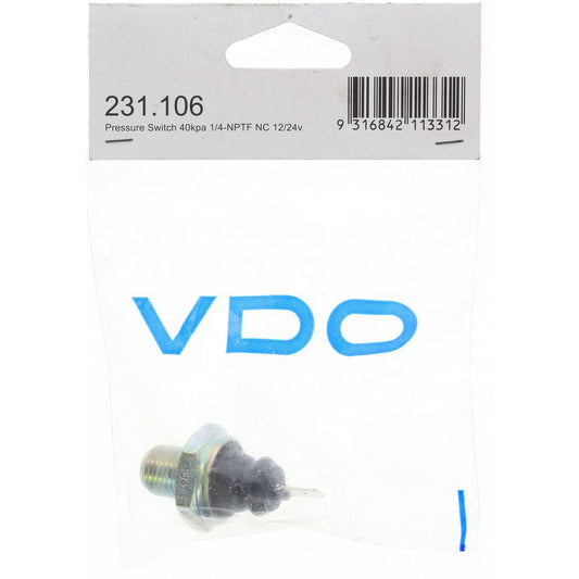 VDO Oil Pressure Switch 40kpa 1/4in.-18NPTF Spade Terminal Normally Closed 231.106