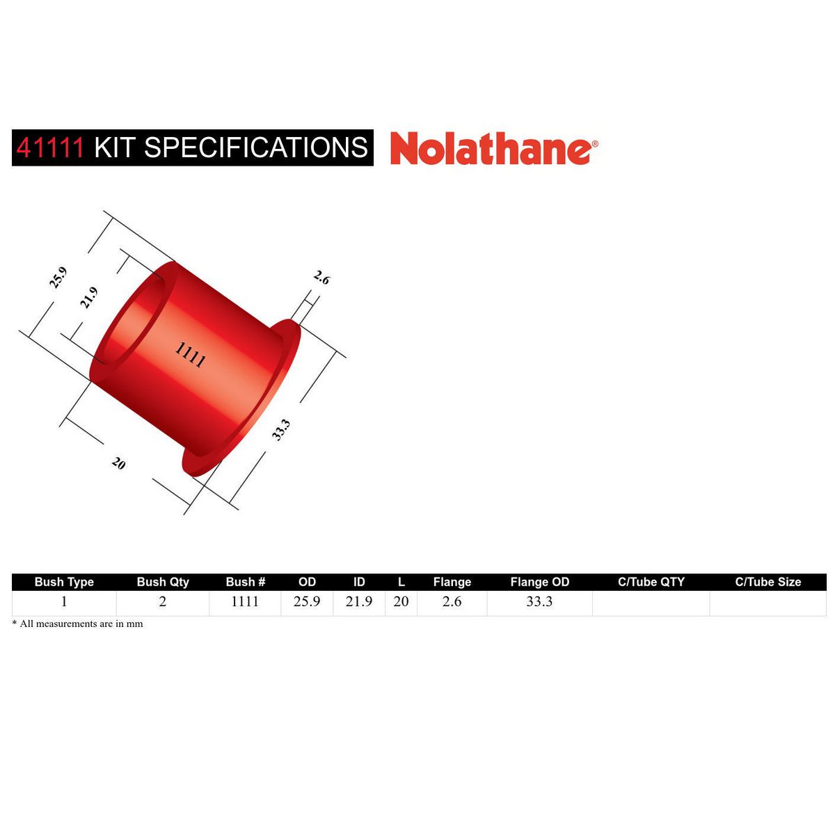 Nolathane Steering Idler Bush Kit 41111