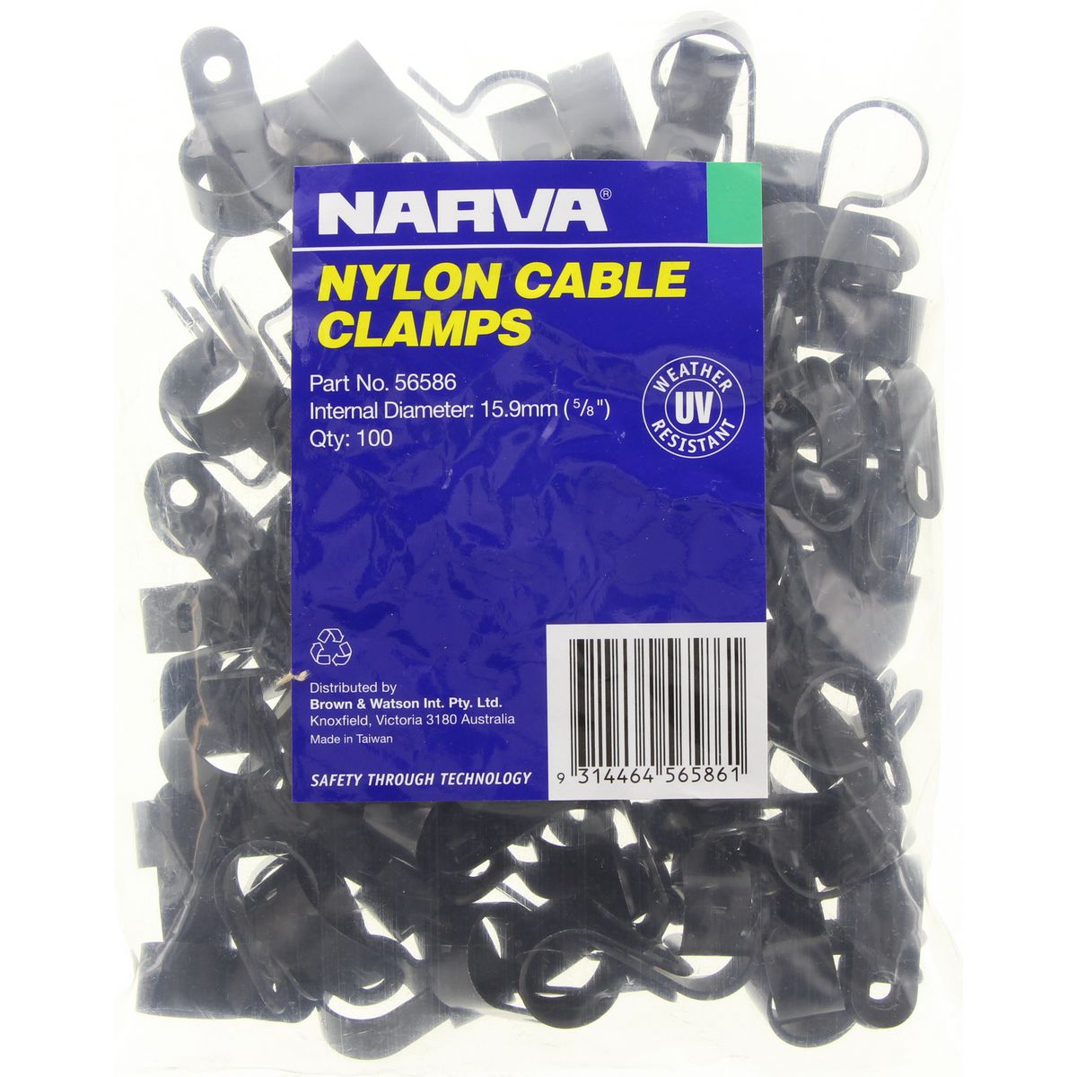 Narva Cable Clamp P/Clips Plastic 15.9mm (100Pk) 56586
