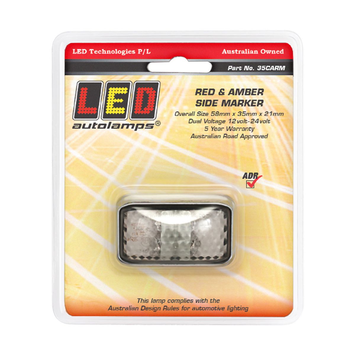 LED Autolamps Chrome Series Side Marker with 40cm Cable Red/Amber 58x35x21mm 10-30V 35CARM