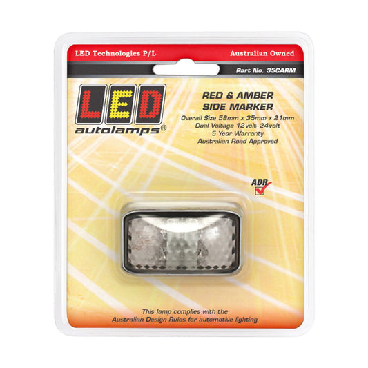 LED Autolamps Chrome Series Side Marker with 40cm Cable Red/Amber 58x35x21mm 10-30V 35CARM