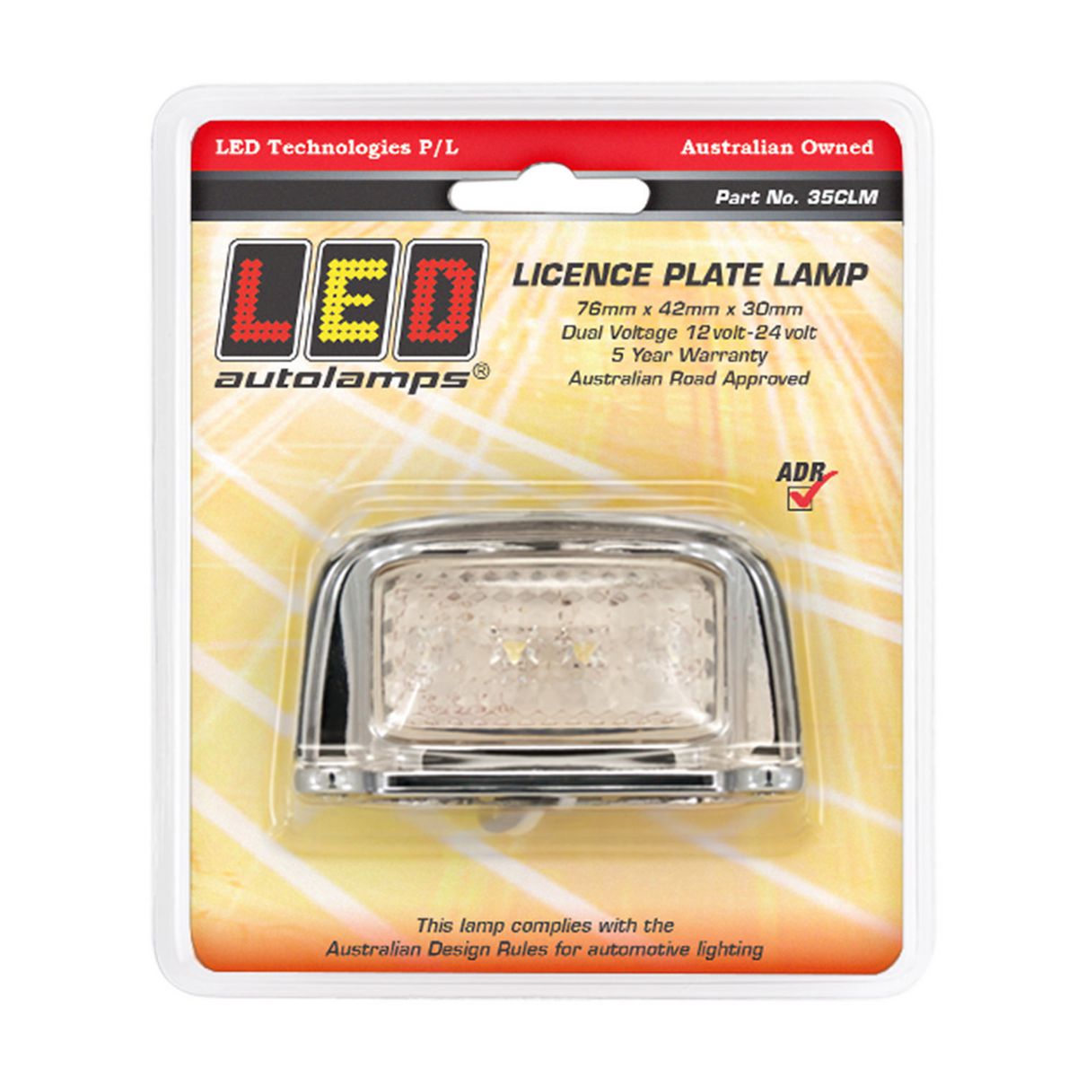 LED Autolamps Licence Plate Lamp with Chrome Bracket and 40CM Cable 76x41x27mm 12-24V 35CLM