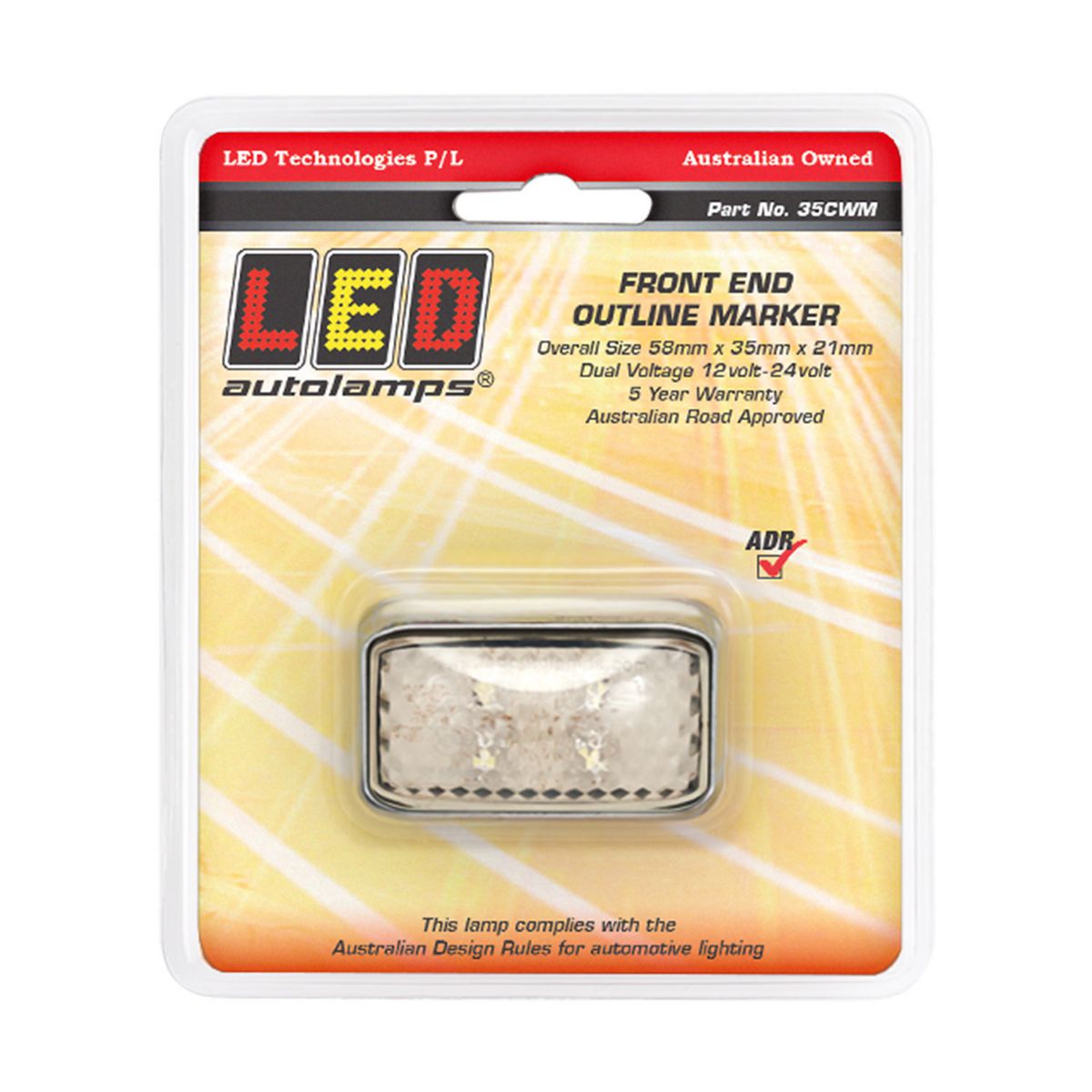LED Autolamps Chrome Series Front Marker with 40cm Cable White 58x35x19mm 10-30V 35CWM