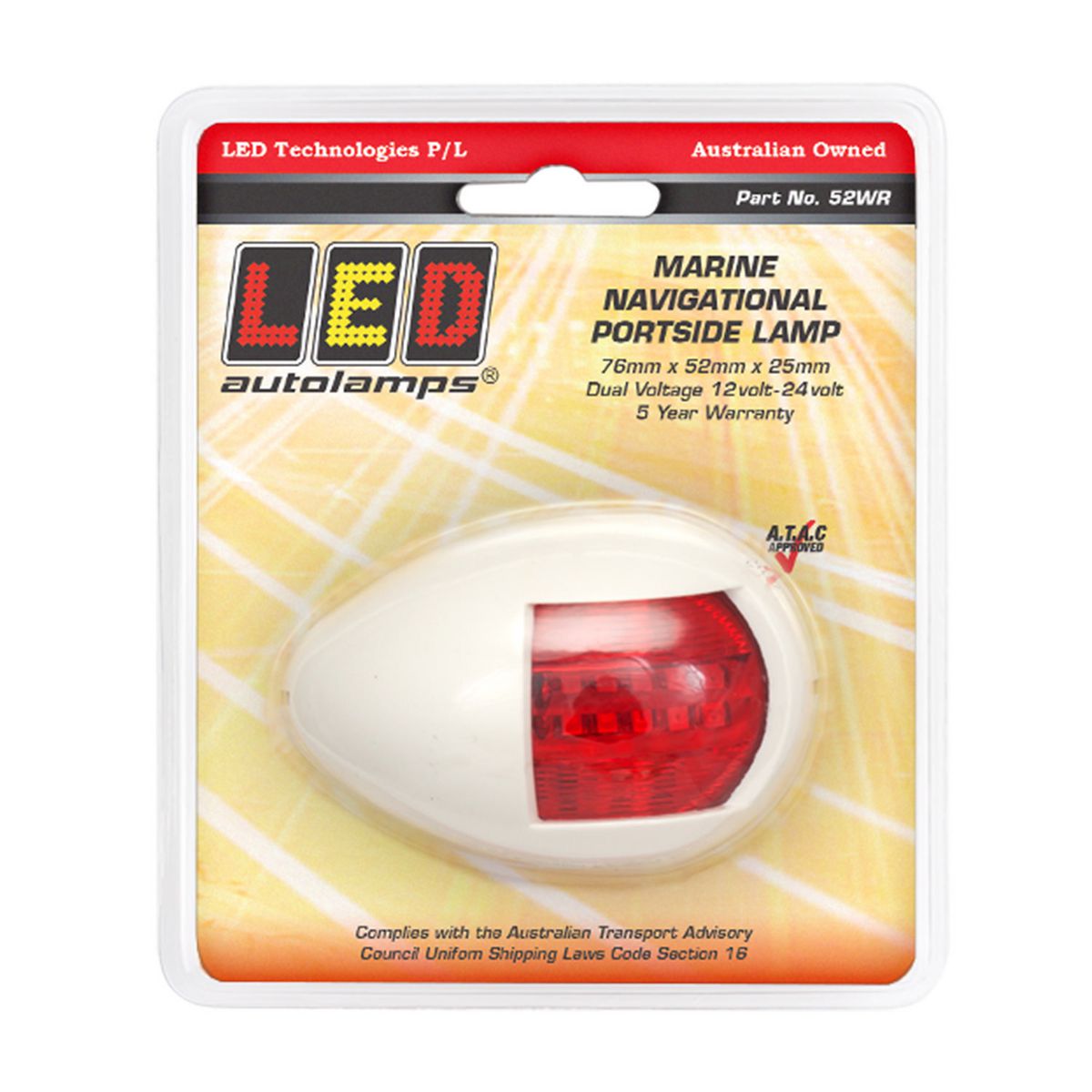 LED Autolamps Portside Navigation Lamp with White Bracket Red 76 x 52mm 52WR