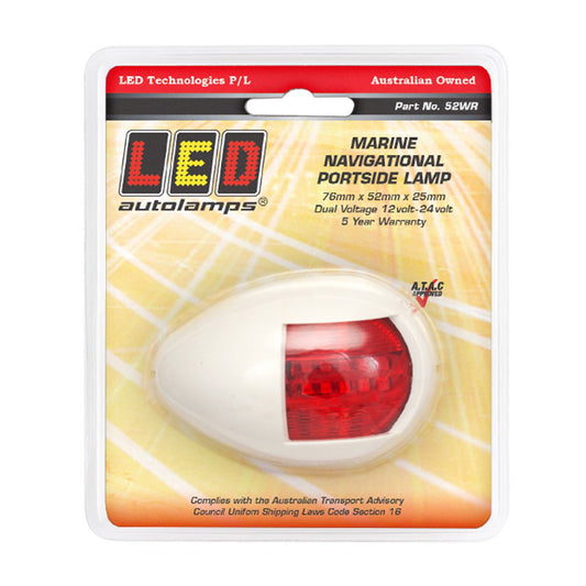 LED Autolamps Portside Navigation Lamp with White Bracket Red 76 x 52mm 52WR