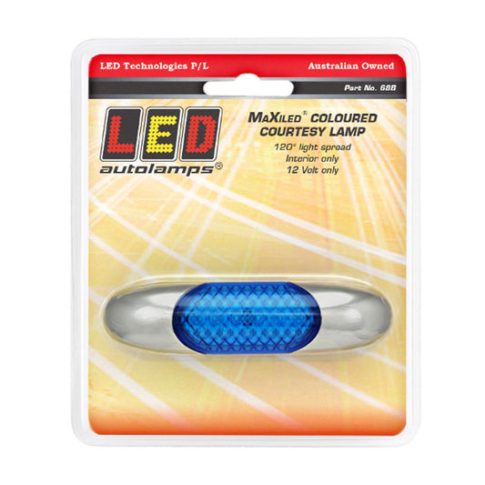 LED Autolamps Interior Light with Chrome Frame 10W Blue Lens and LEDs 100 x 25mm 12V 68B