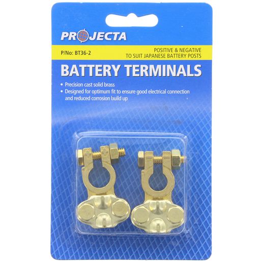 PROJECTA Brass Battery Terminal 1x Positive & 1x Negative Suits Small Japanese Battery Posts 8-2B&S BT36-2