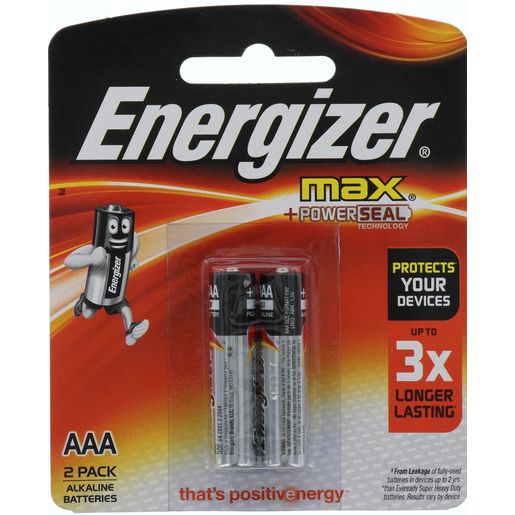 Energizer Max Alkaline AAA Batteries 2 Pack E92BP2T