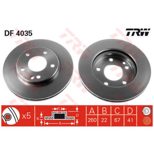 TRW Brake Rotor Single 260mm Front DF4035S