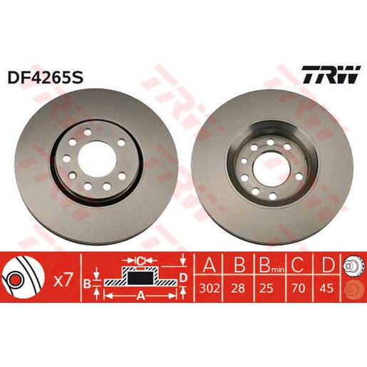 TRW Brake Rotor 302mm Front DF4265S