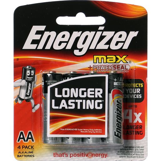 Energizer Max Powerseal AA Batteries 4 Pack E91BP4TN