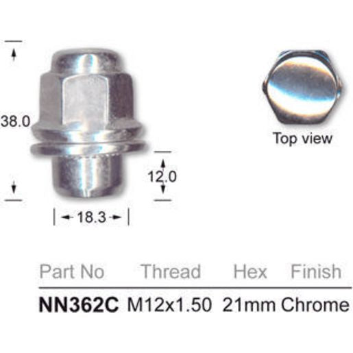 NICE Wheel Nut M12x1.50 Chrome NN362C