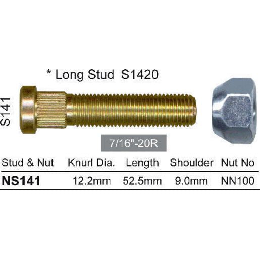 NICE Wheel Stud & Nut 7/16"" 52.5mm NS141