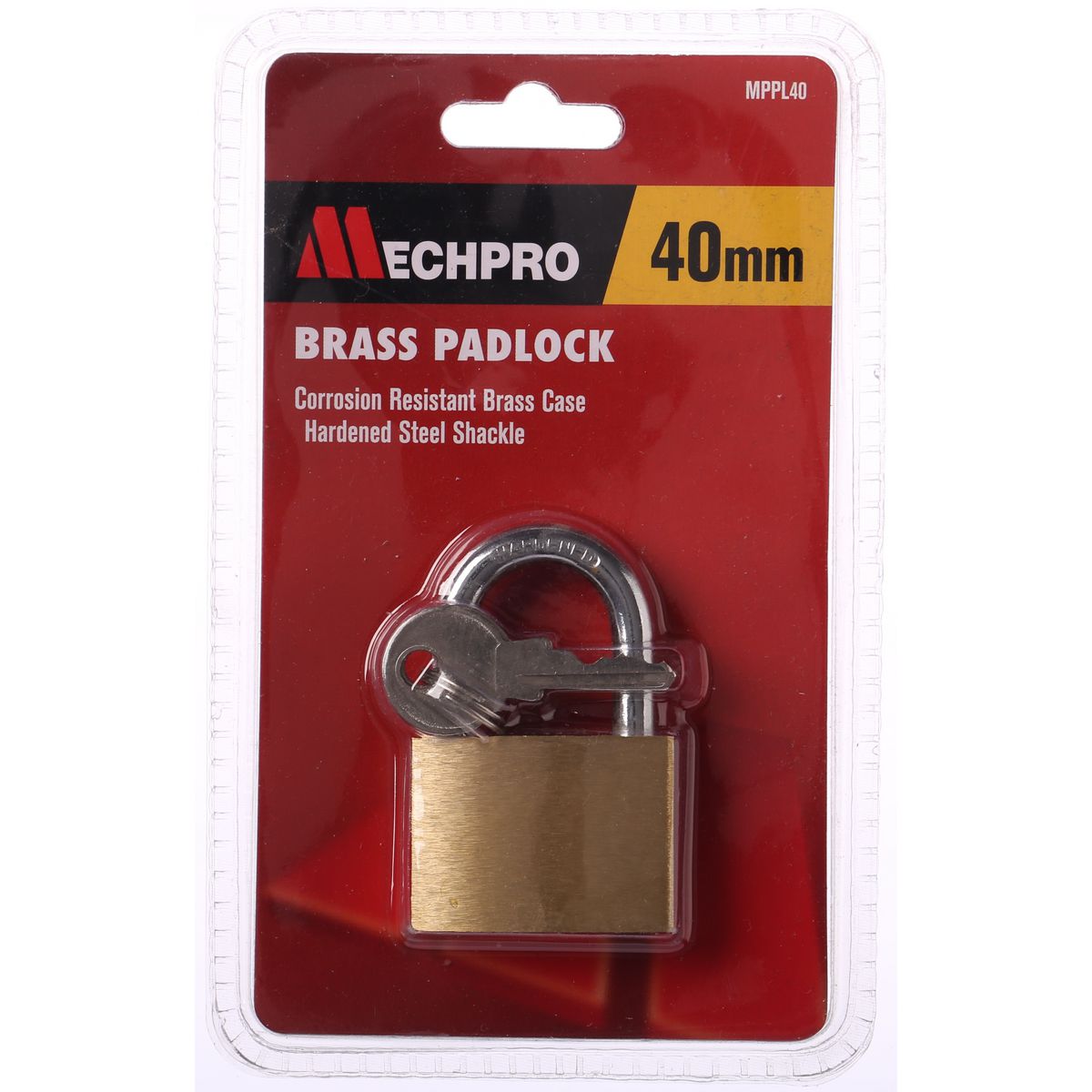 Mechpro Padlock Brass 40mm Single Brass w/2-Key MPPL40