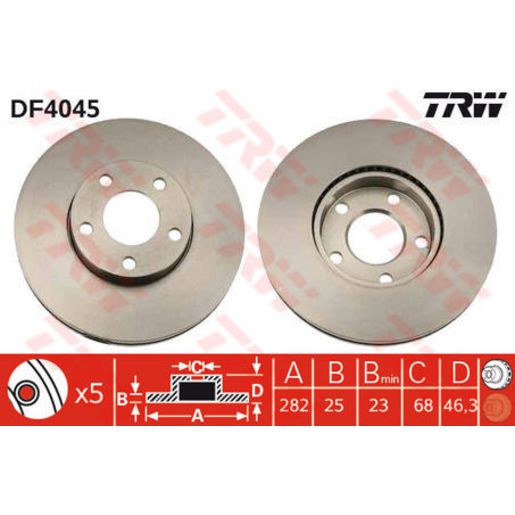 TRW Brake Rotor Single 282mm Front DF4045S