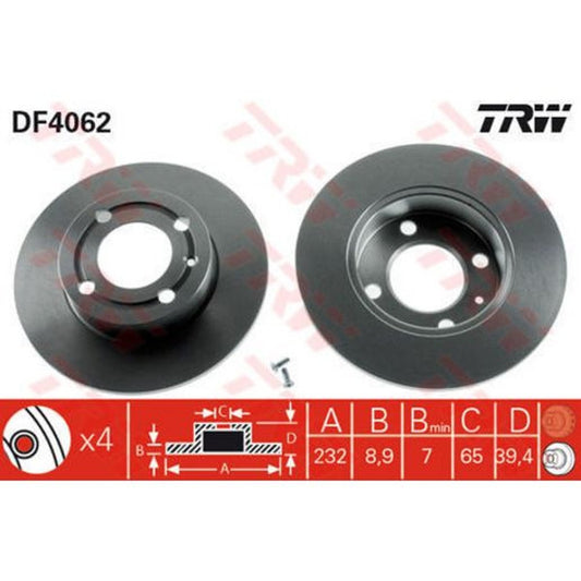 TRW Brake Rotor Single 232mm Rear DF4062S