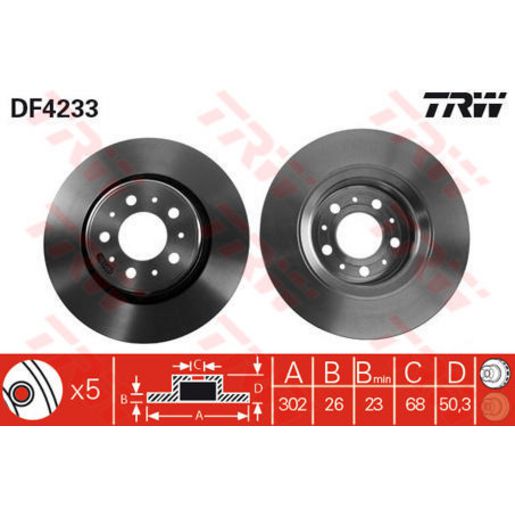 TRW Brake Rotor Single 302mm Front DF4233S