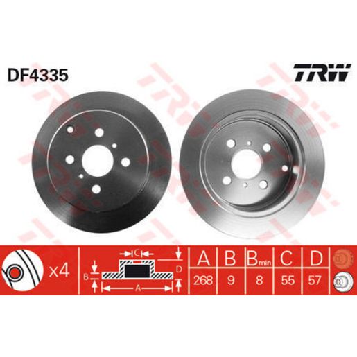 TRW Brake Rotor 268mm Rear DF4335S
