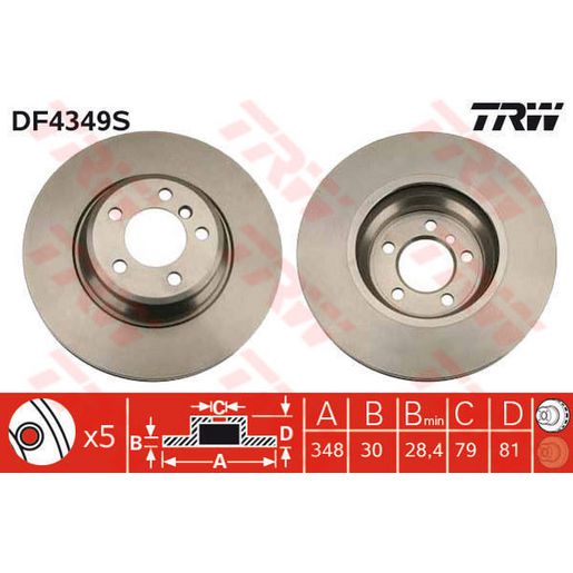 TRW Brake Rotor 348mm Front DF4349S