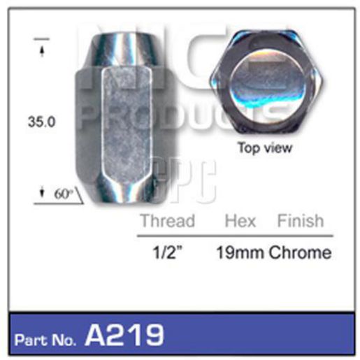 NICE Wheel Nut 1/2"" Chrome A219