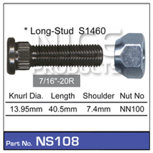 NICE Wheel Stud & Nut 7/16"" 40.5mm NS108