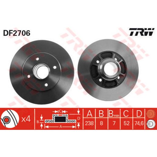 TRW Brake Rotor Single Rear DF2706S