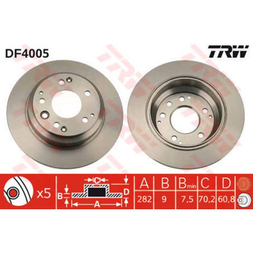 TRW Brake Rotor Single 282mm Rear DF4005S