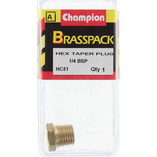 Champion Brass Hex Taper Plug 1/4 BSP HC51