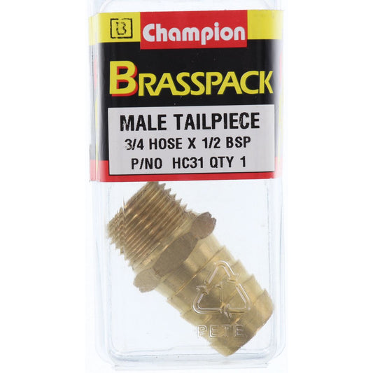 Champion Brass Male Barb 3/4 Hose x 1/2 BSP HC31