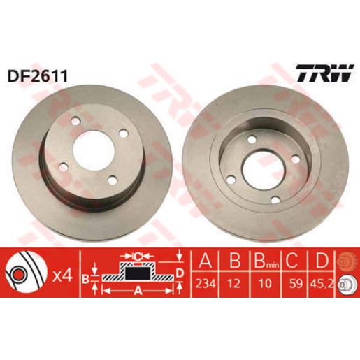TRW Brake Rotor Single 234mm Front DF2611S