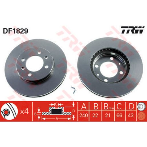 TRW Brake Rotor Single 240.5mm Front DF1829S