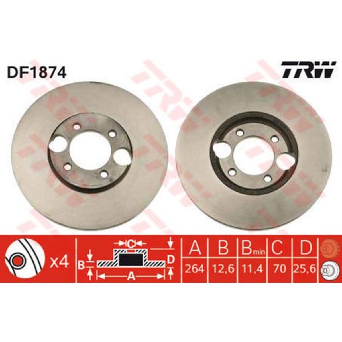 TRW Brake Rotor Single 264mm Rear DF1874S