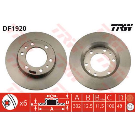 TRW Brake Rotor 302mm Front DF1920S
